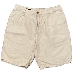 Perry Ellis Chino Shorts Mens Size 32 Beige Linen Blend